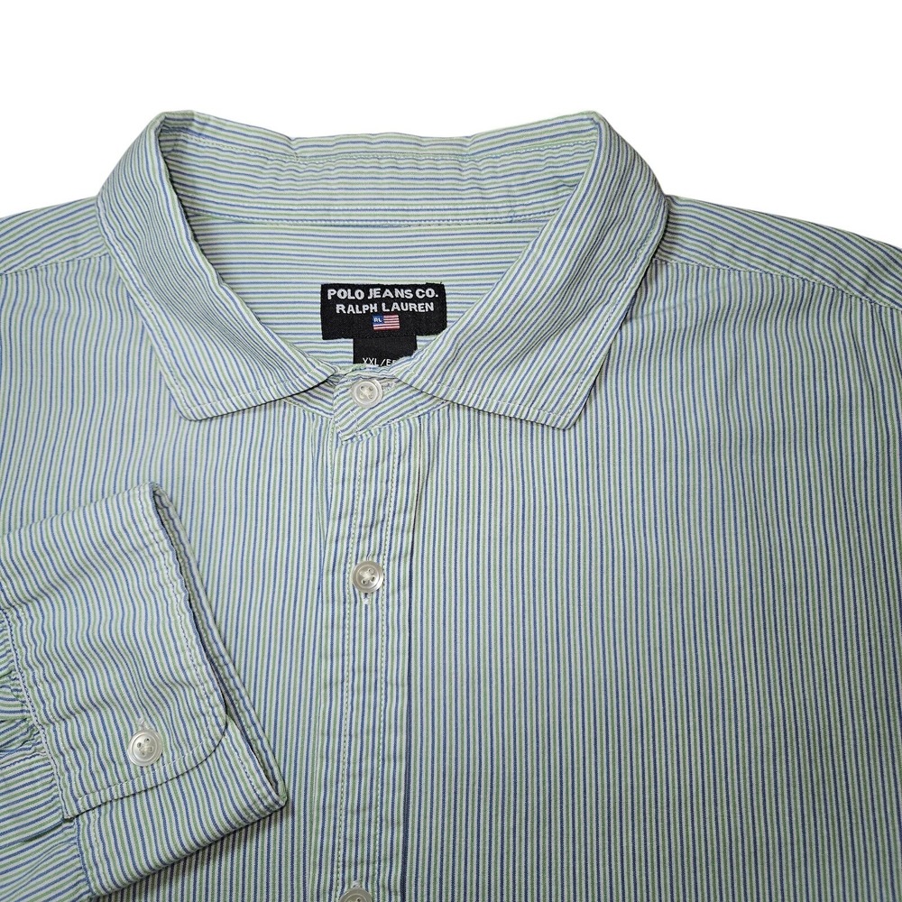 VTG Polo Jeans Co Ralph Lauren Shirt‎ Men 2XL Blue Striped Button Down Preppy